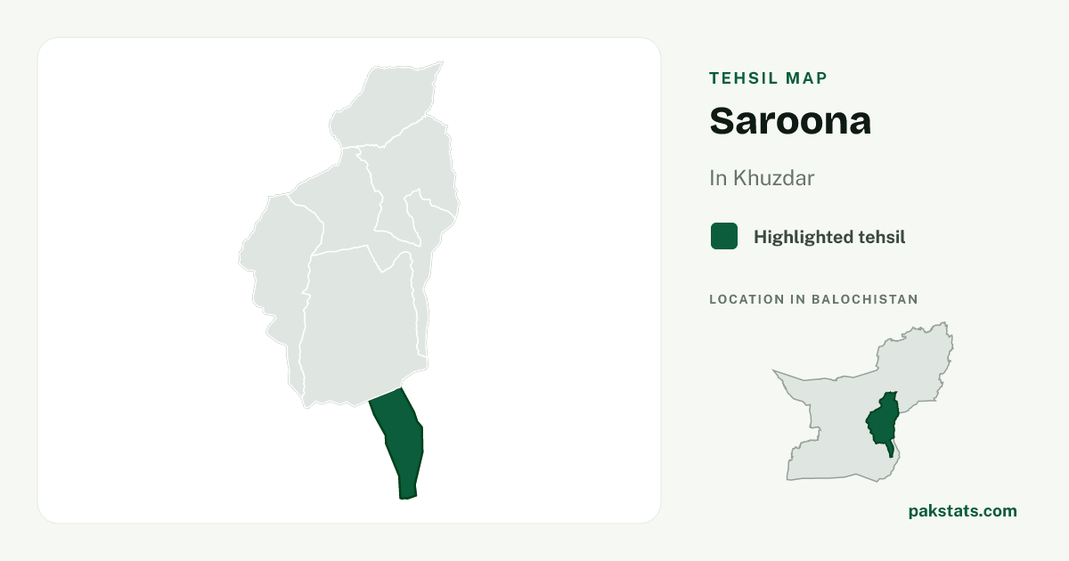 Locator map of Saroona highlighted within Khuzdar.