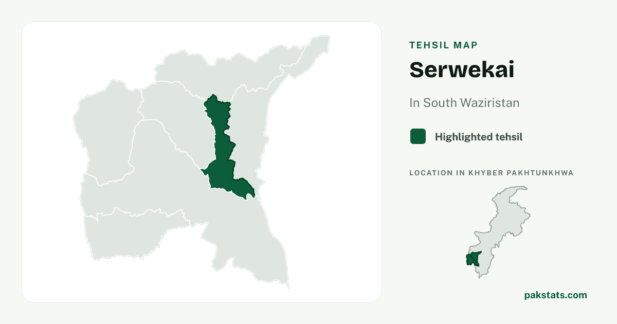 Locator map of Serwekai highlighted within South Waziristan.