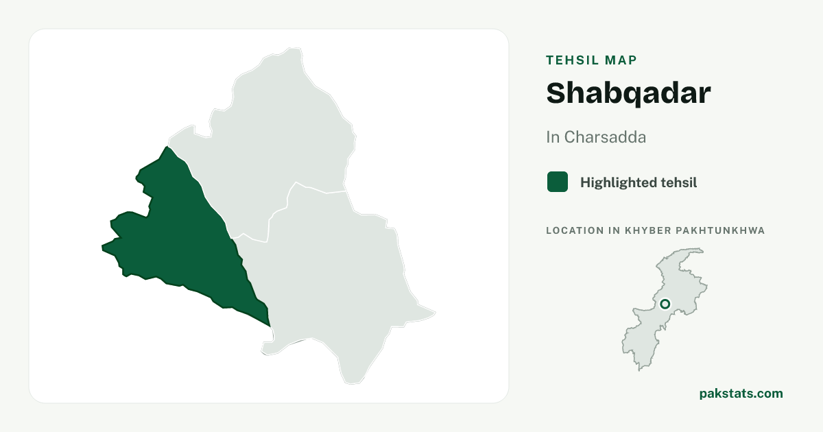 Locator map of Shabqadar highlighted within Charsadda.