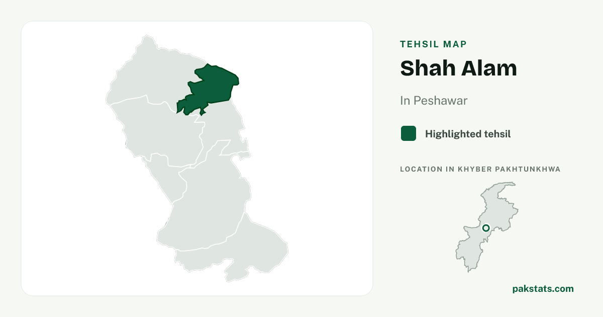 Locator map of Shah Alam highlighted within Peshawar.