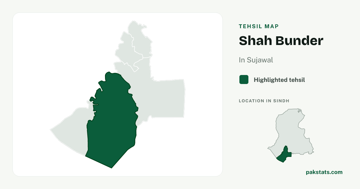Locator map of Shah Bunder highlighted within Sujawal.