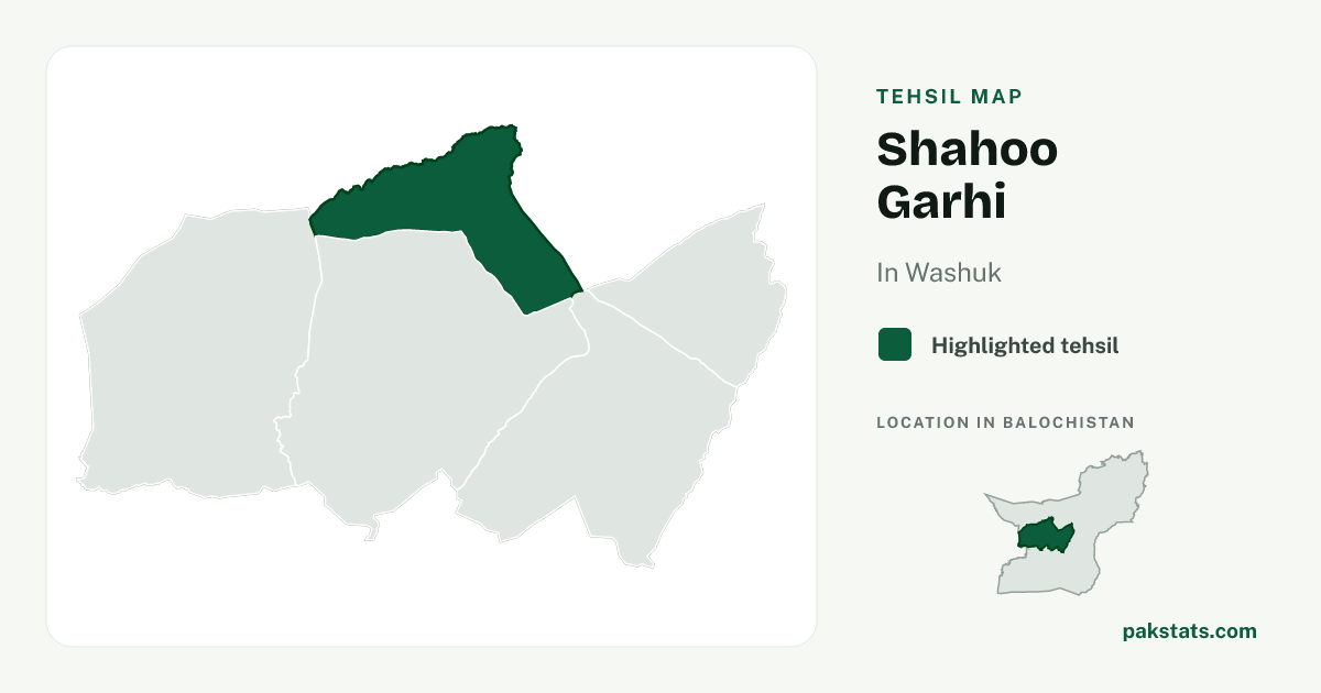 Locator map of Shahoo Garhi highlighted within Washuk.