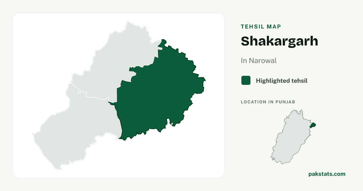 Locator map of Shakargarh highlighted within Narowal.