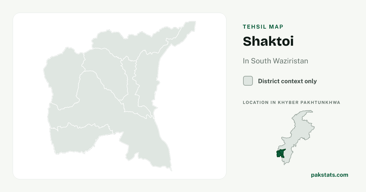 District context map for Shaktoi; no unambiguous current boundary matches the 2023 census tehsil.
