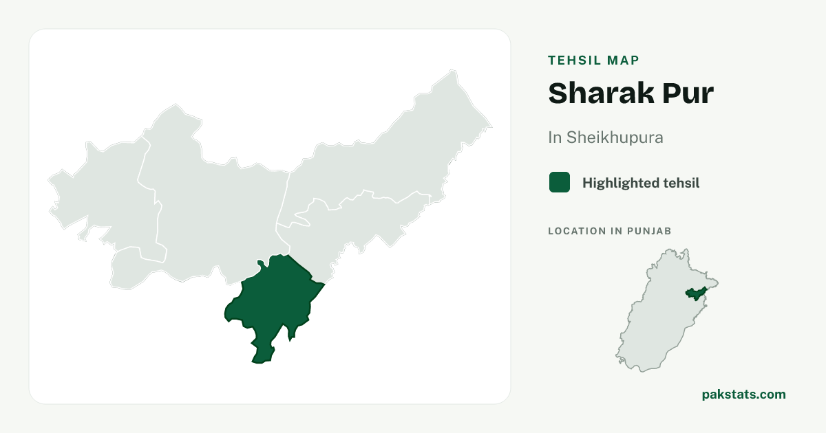 Locator map of Sharak Pur highlighted within Sheikhupura.