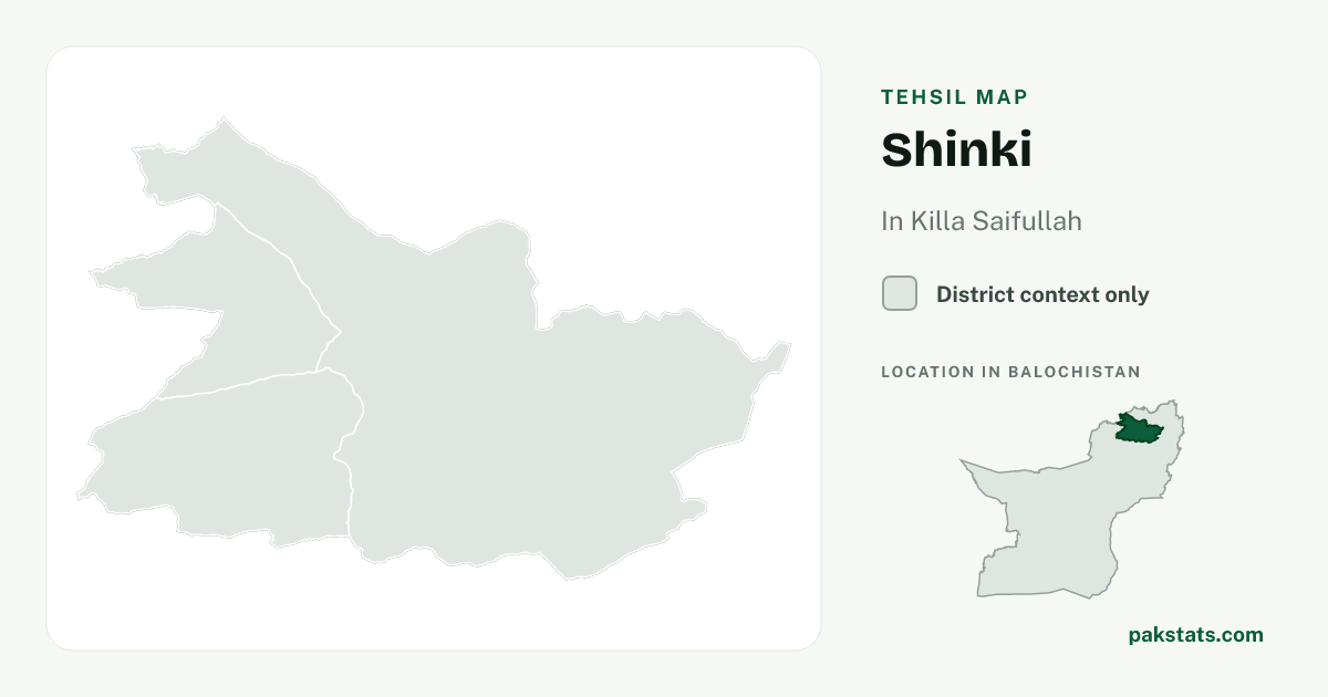 District context map for Shinki; no unambiguous current boundary matches the 2023 census tehsil.