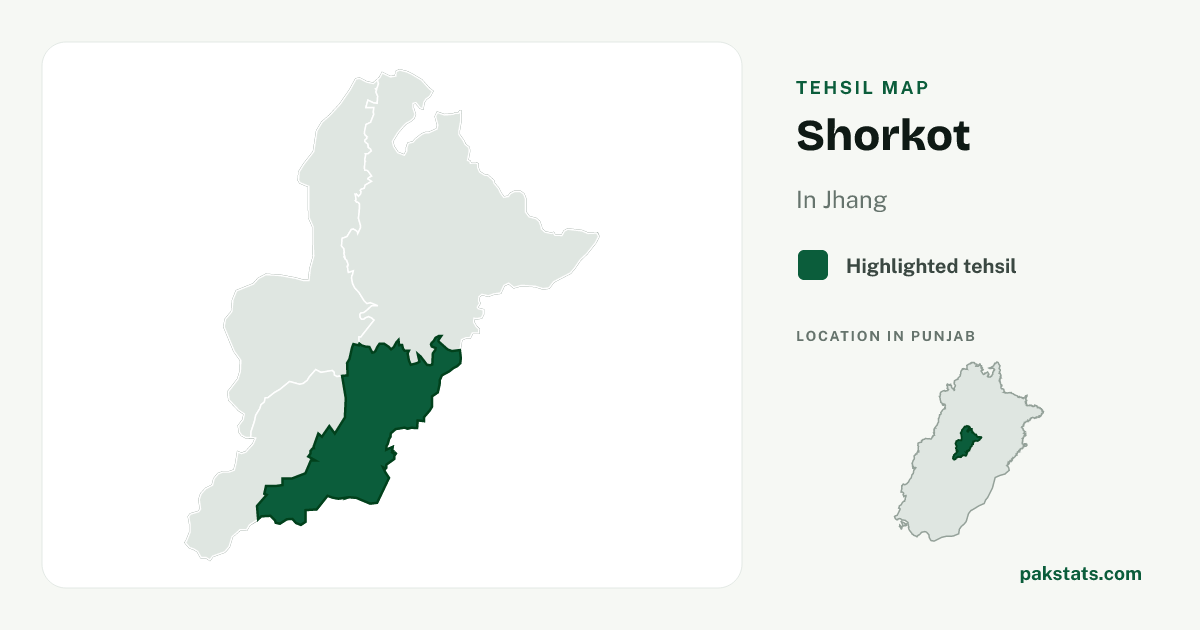 Locator map of Shorkot highlighted within Jhang.