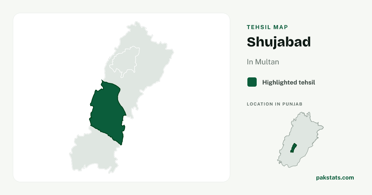 Locator map of Shujabad highlighted within Multan.