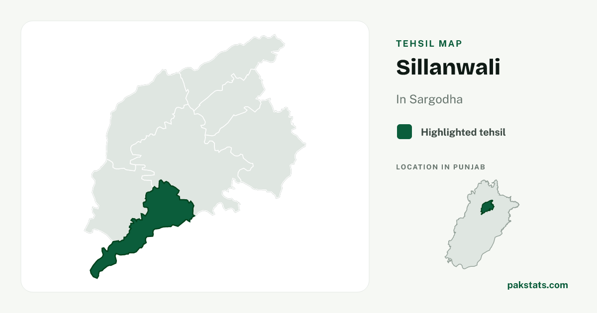 Locator map of Sillanwali highlighted within Sargodha.