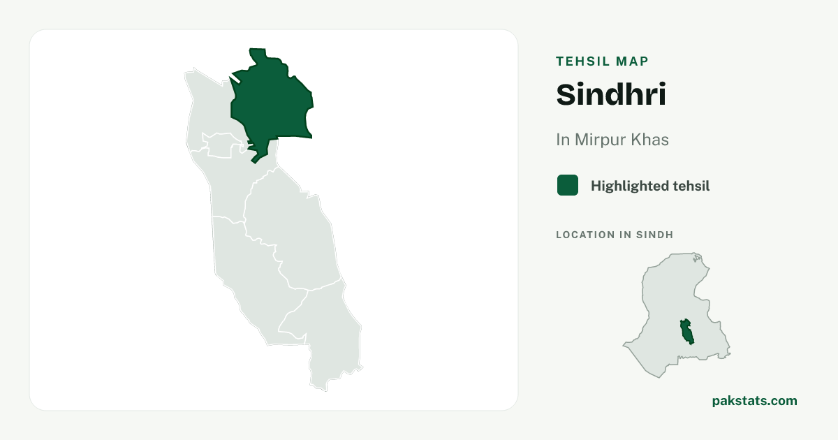 Locator map of Sindhri highlighted within Mirpur Khas.