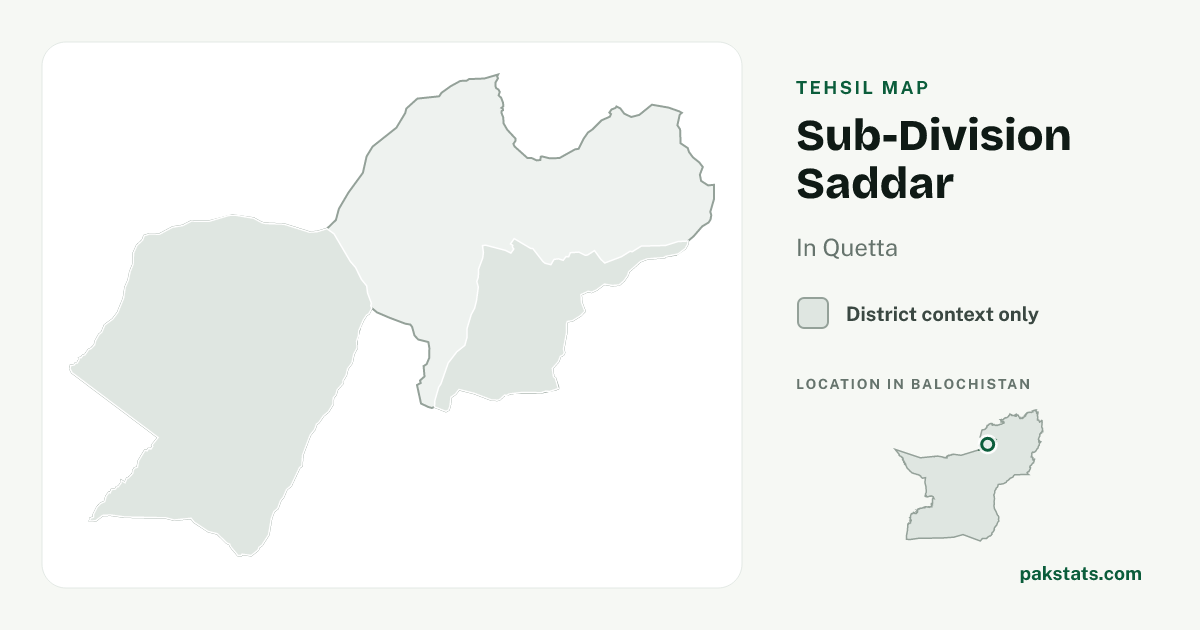 District context map for Sub-Division Saddar; no unambiguous current boundary matches the 2023 census tehsil.