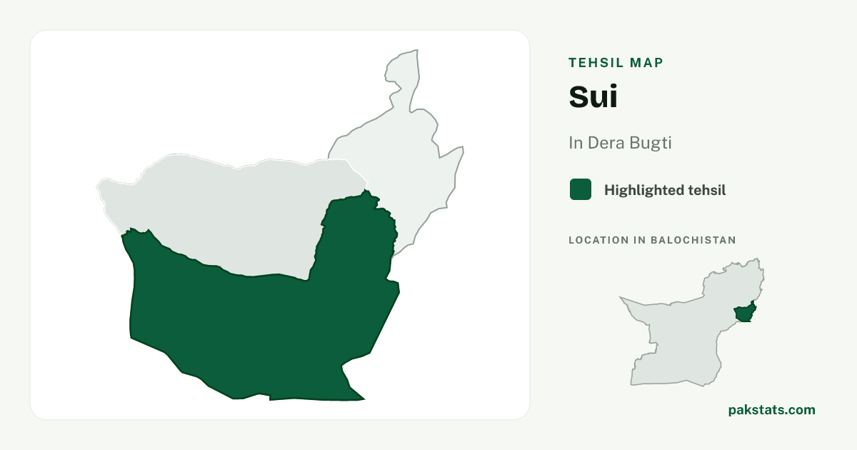 Locator map of Sui highlighted within Dera Bugti.