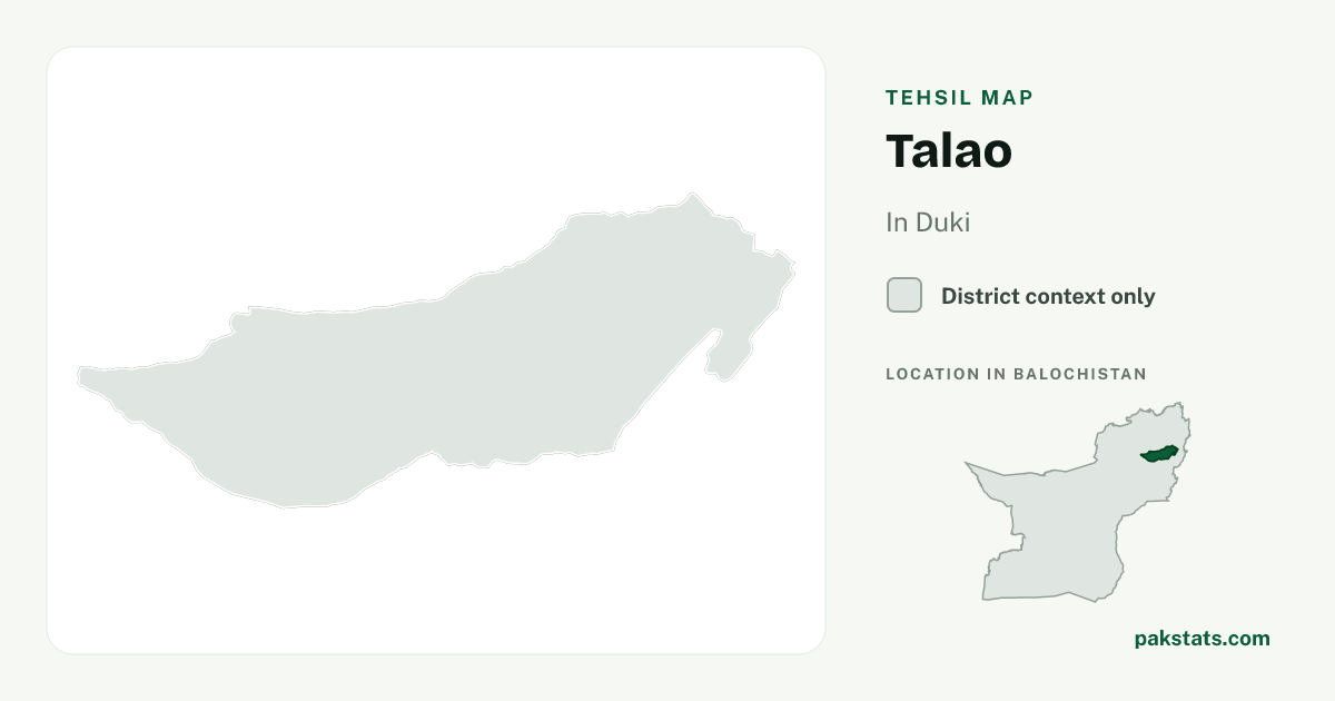 District context map for Talao; no unambiguous current boundary matches the 2023 census tehsil.