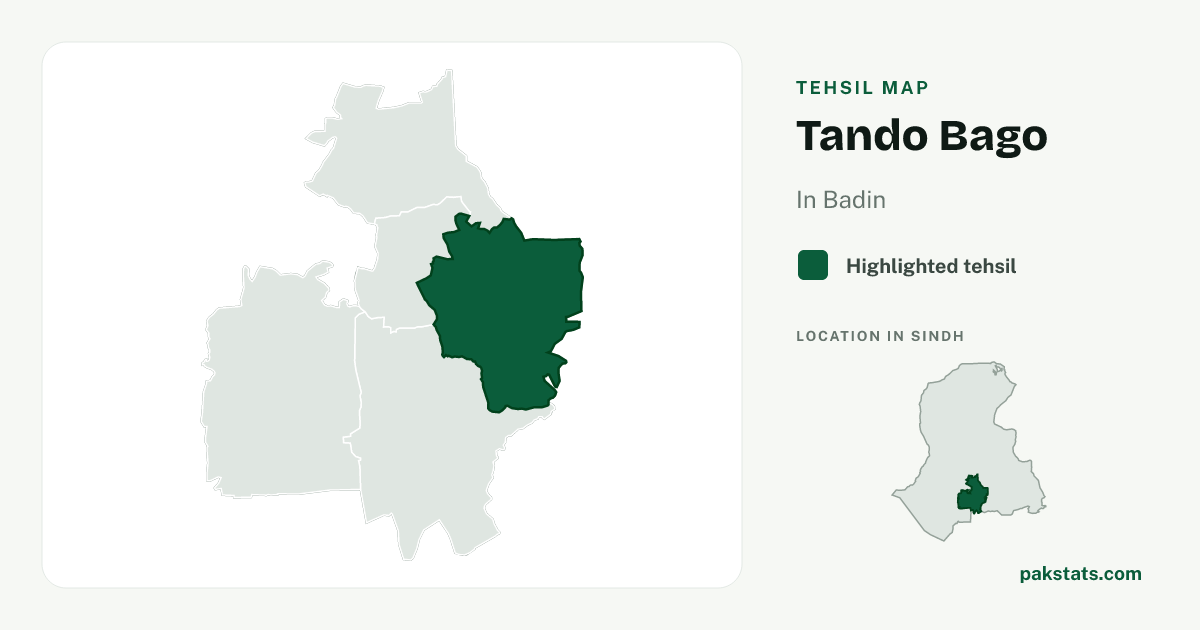 Locator map of Tando Bago highlighted within Badin.
