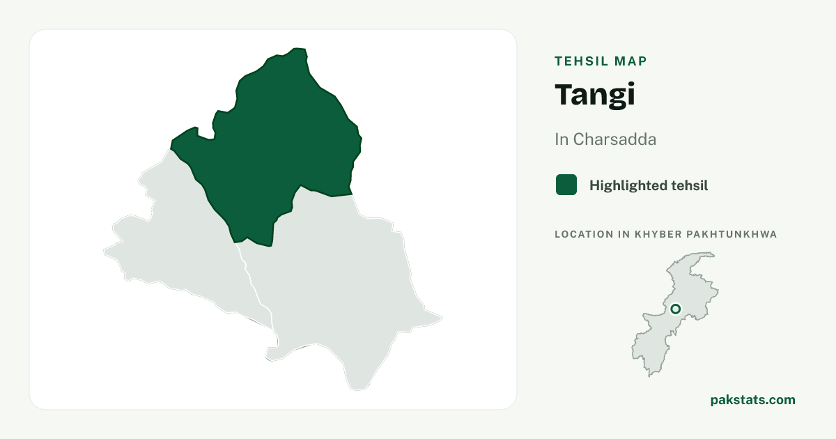 Locator map of Tangi highlighted within Charsadda.