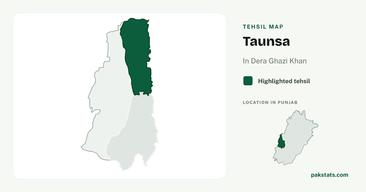 Locator map of Taunsa highlighted within Dera Ghazi Khan.