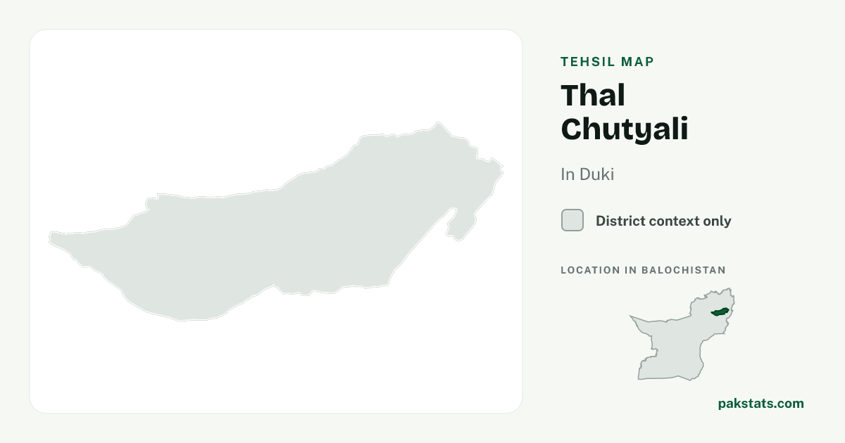 District context map for Thal Chutyali; no unambiguous current boundary matches the 2023 census tehsil.