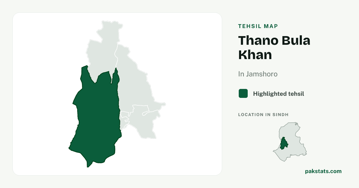 Locator map of Thano Bula Khan highlighted within Jamshoro.