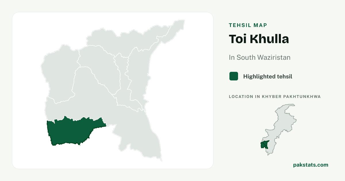 Locator map of Toi Khulla highlighted within South Waziristan.