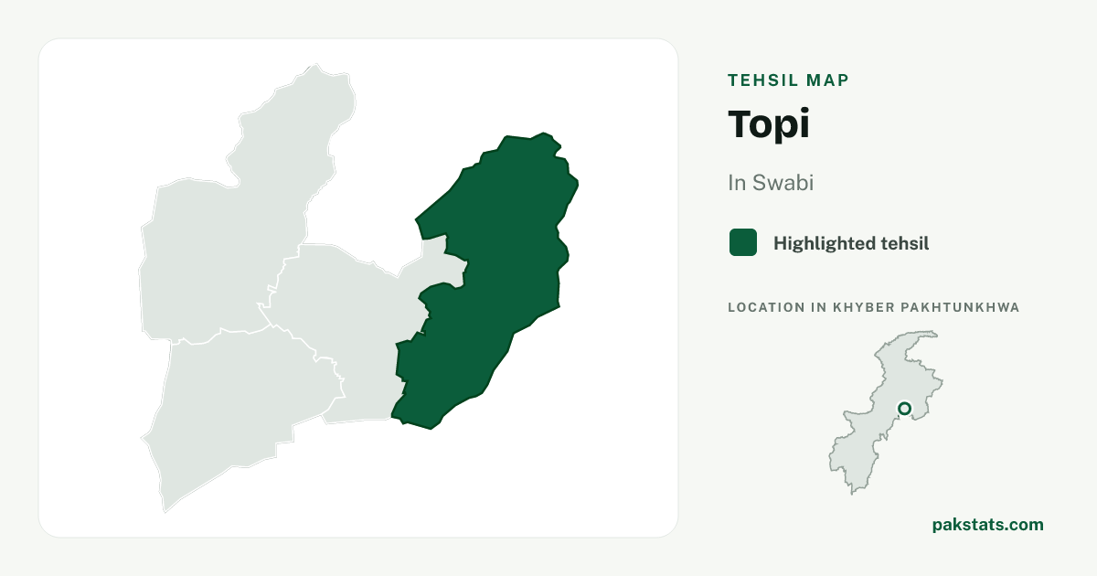 Locator map of Topi highlighted within Swabi.