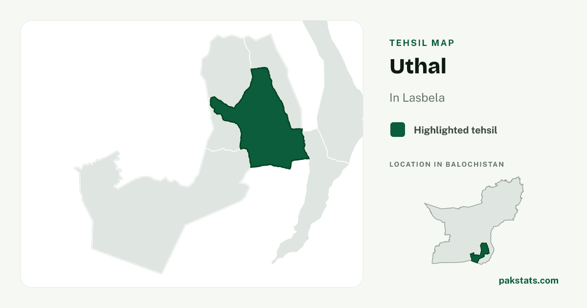 Locator map of Uthal highlighted within Lasbela.