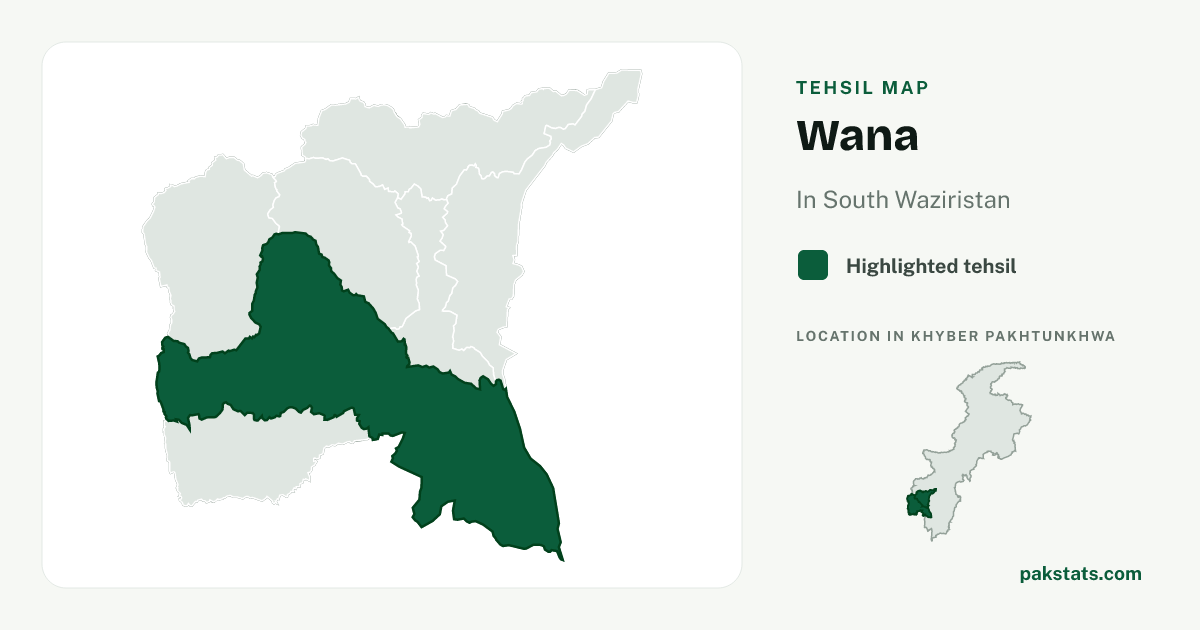 Locator map of Wana highlighted within South Waziristan.