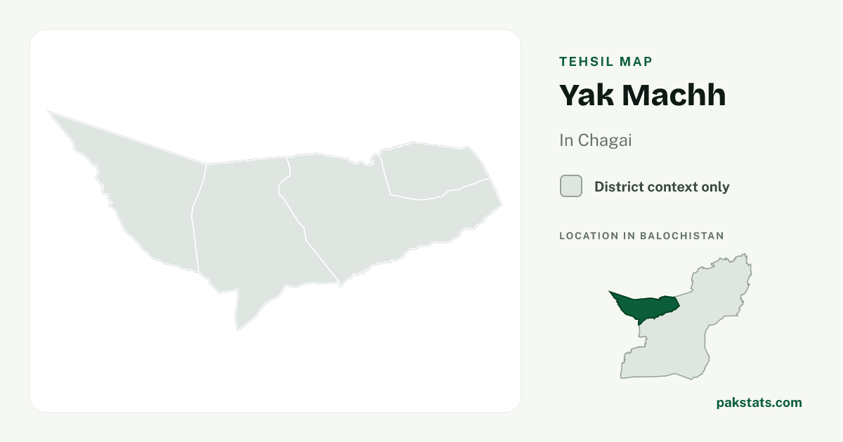 District context map for Yak Machh; no unambiguous current boundary matches the 2023 census tehsil.