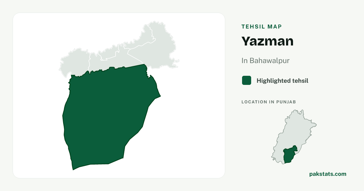 Locator map of Yazman highlighted within Bahawalpur.