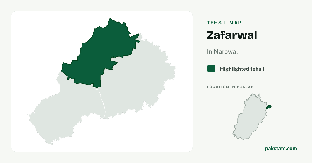Locator map of Zafarwal highlighted within Narowal.