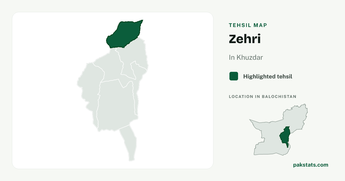 Locator map of Zehri highlighted within Khuzdar.