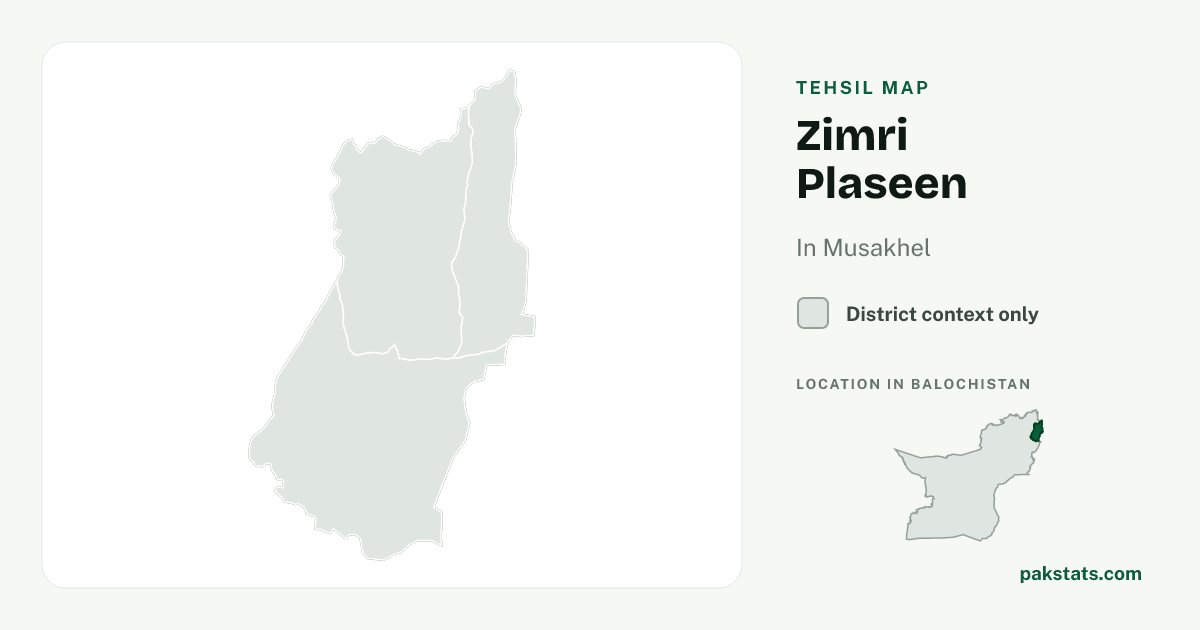 District context map for Zimri Plaseen; no unambiguous current boundary matches the 2023 census tehsil.