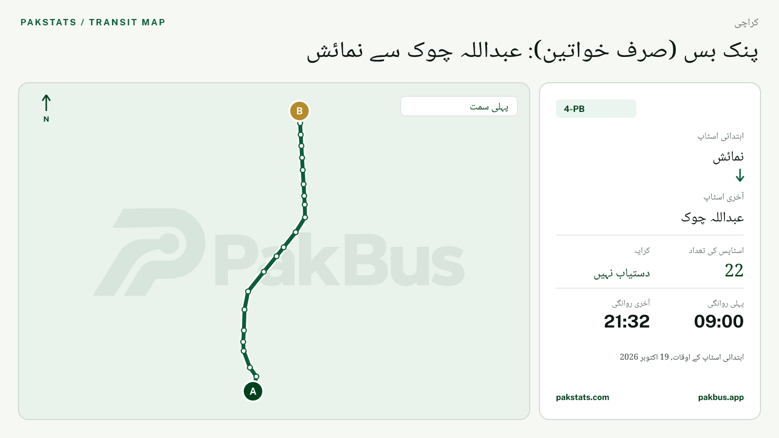 کراچی بریز 4-PB کا نقشہ: نمائش سے عبداللہ چوک تک